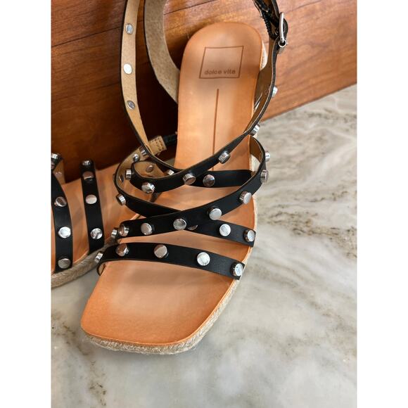 DOLCE VITA black studded Espadrille Wedge Sandals 8 - Picture 9 of 9